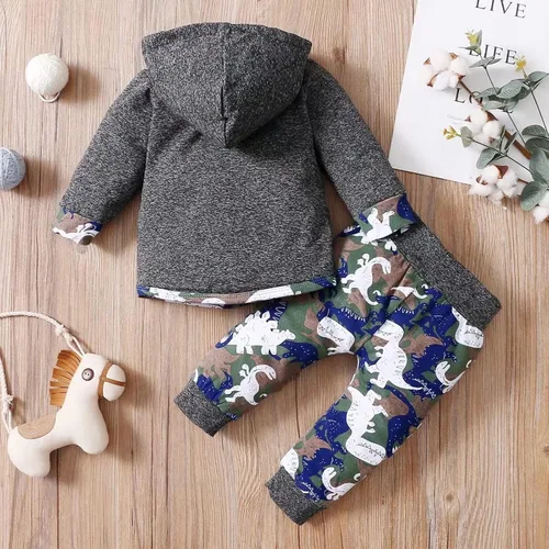 Vista 6 de FOCICI Ropa de bebé para niños pequeños trajes de primavera e invierno sudadera con capucha con bolsillo pantalones de dinosaurio