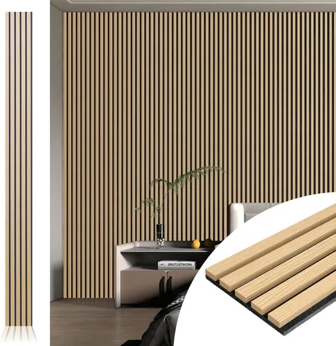 Vista 17 de Art3d 2 paneles acústicos de listones de madera para pared y techo, panel de absorción de sonido acanalado 3D con acabado de madera, roble