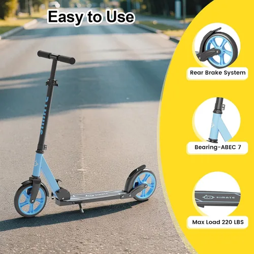 Vista 6 de SIMATE Patinete de impulso para niños, adolescentes y adultos, 4 alturas ajustables, ruedas grandes todo terreno de 8 pulgadas, plegable y ligero