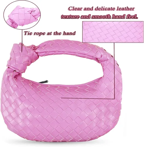 Vista 3 de Bolso de mano tejido, bolso de hombro para mujer, bolso de cuero suave, bolso de mano tejido, bolso de mano anudado casual