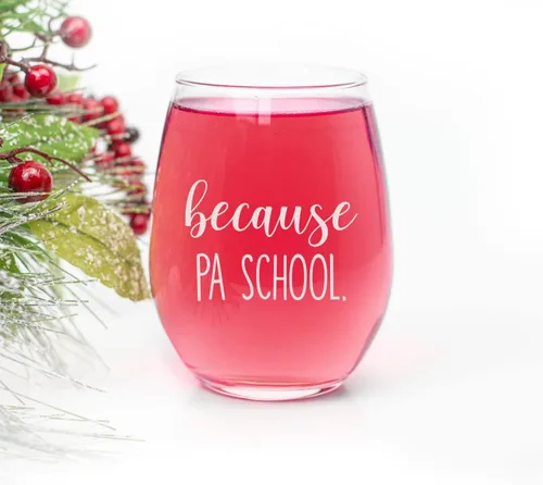 Vista 2 de HTDesigns Because Pa School - Regalo de copa de vino – Asistente médico para estudiantes graduados – Regalos para papá – Regalos para asistente