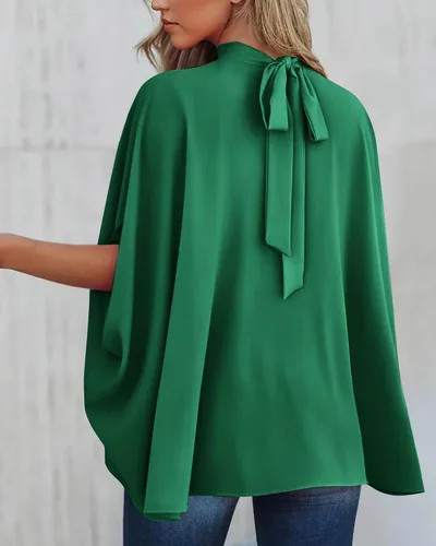 Vista 89 de BTFBM Blusas de verano para mujer, cuello alto falso, manga murciélago, holgadas, dobladillo alto y bajo, blusas informales de gran