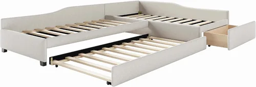 Vista 6 de Merax Sofá cama doble, cama doble tapizada con cama nido y cajón, color beige