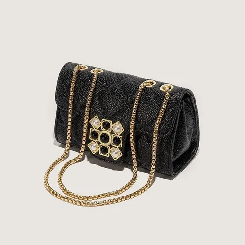 Vista 2 de Bolso cruzado acolchado para mujer, bolso de hombro de piel sintética con solapa, bolso cuadrado pequeño de cadena de moda, bolso de mano de noche