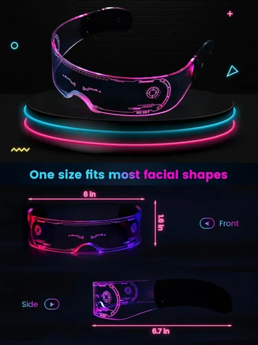 Vista 6 de ownmysty Alien Costume Light Up LED Glasses Rave Outfits for Women Men Cyberpunk Tech Gadgets Neon Cosplay Festival Paty