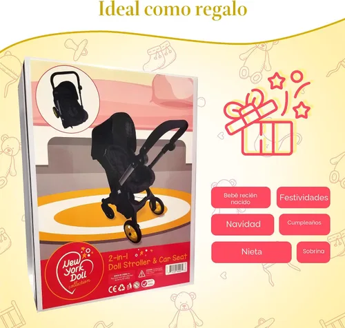 Vista 7 de Combo de Cochecito y Asiento de Coche para Muñeca Bebé – Cochecito de Muñeca Convertible 2 en 1 y Asiento de Coche para Niños – Se Adapta a Muñecas