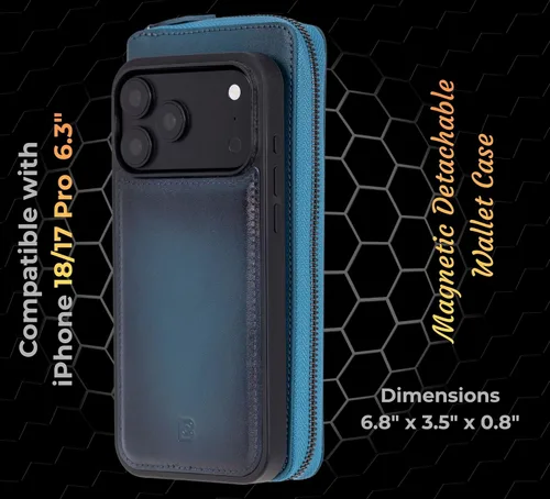 Vista 4 de Zippered Wallet Case for iPhone 18 Pro/17 Pro, RFID Protected 6 Card Slots Admiral Blue