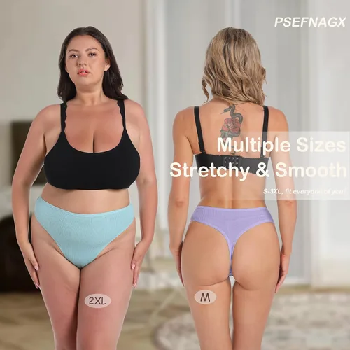 Vista 2 de PSEFNAGX Tanga de algodón acanalado transpirable sin costuras de cintura alta para mujer, ropa interior de talla grande
