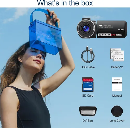 Vista 8 de Videocámara 4K HD 80MP Cámara de vídeo 18X Zoom digital 3.0 IPS Pantalla Vlogging Cámara para YouTube IR Visión Nocturna Grabadora de Video