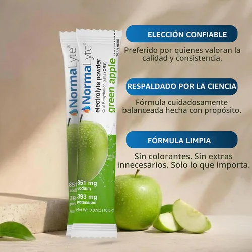 Vista 8 de NormaLyte Apple - Paquetes de polvo de electrolitos Mezcla de bebidas electrolíticas clínicamente estudiada 6 barras de hidratación efectivas