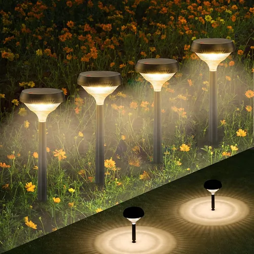 Vista 12 de Linkind Paquete de 8 luces solares para camino, luces solares que cambian de color al aire libre, impermeables, multicolor/blanco cálido/blanco