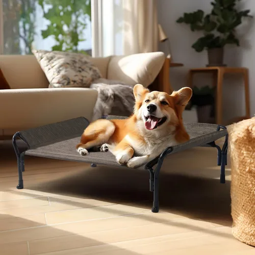 Vista 7 de Veehoo Cama elevada para perro de tamaño mediano, con pasamanos, antideslizante, a prueba de mordidas, lavable y transpirable de malla Teslin