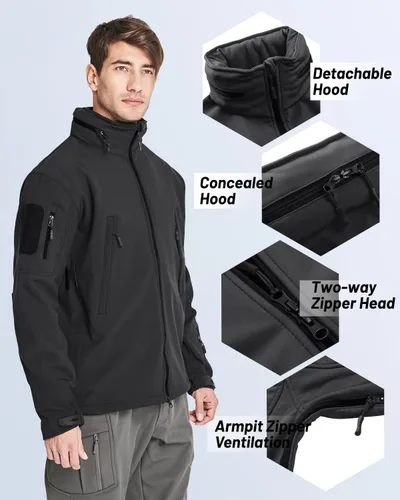 Vista 4 de TACVASEN Chaqueta táctica para hombre, con capucha, forro polar, militar, para senderismo