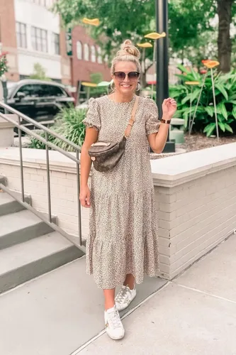 Vista 8 de PRETTYGARDEN Vestido bohemio casual de verano para mujer, con volantes, manga abombada, cintura alta, vestidos de playa por debajo de la rodilla