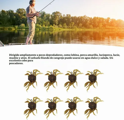 Vista 5 de 8 cebos artificiales de cangrejo, señuelo de cangrejo cranka con ganchos afilados, accesorio de aparejos de pesca, amarillo marrón