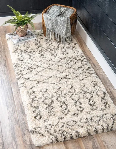Vista 15 de Unique Loom Rabat Shag Collection - Alfombra geométrica (2 pies x 4 pies 1 pulgada, marfil puro/gris)