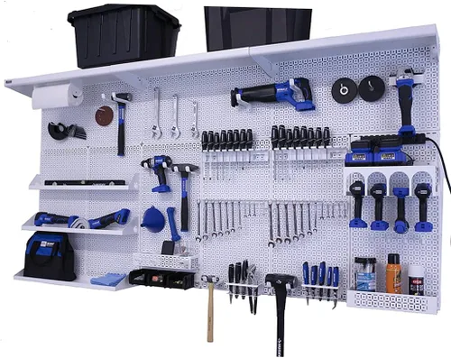 Vista 13 de OmniWall Weekend Warrior XL - Sistema de organización de pared de metal (negro/azul)