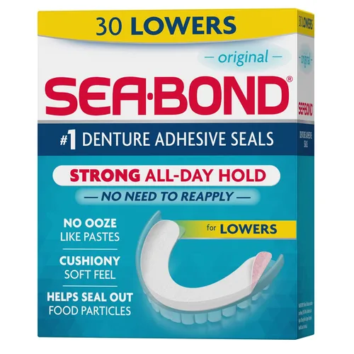 Vista 9 de Sellos Adhesivos Seguros para Dentaduras Sea Bond, Inferiores Originales, Sin Zinc, Sujeción Todo el Día, Sin Desorden, 15 Unidades (Paquete de 1)