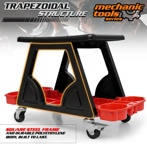 Vista 4 de M-AUTO Taburete mecánico Asiento de detalle Asiento móvil utilitario rodante con ruedas giratorias bloqueables, capacidad de 300LBS Asiento rodante