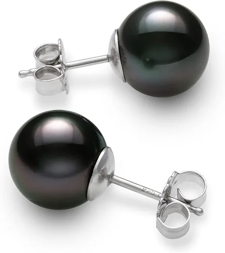 Vista 2 de Juego de pendientes de collar de perlas negras de Tahití para mujer, Perla