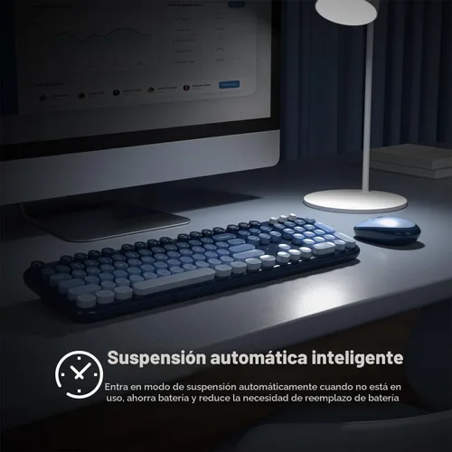 Vista 5 de MOFII Combo de teclado y mouse inalámbricos, lindo teclado de tamaño completo y mouse inalámbrico, juego de teclado retro de 2.4 GHz para Azul