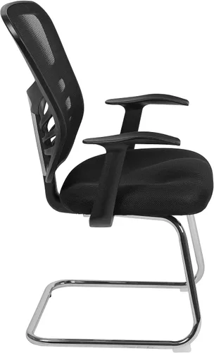 Vista 7 de Flash Furniture Silla de recepción lateral de malla negra con base de trineo cromada