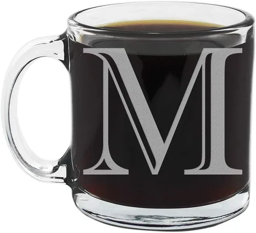 Vista 26 de Spotted Dog Company Taza de café de vidrio transparente con monograma grabado de 12 onzas (letra A), regalos de café personalizados de la A a la Z