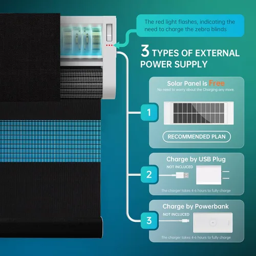 Vista 3 de Persianas de cebra motorizadas, persianas automáticas de doble capa con energía solar y control remoto, persianas eléctricas inalámbricas
