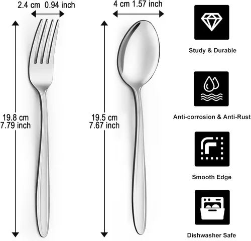 Vista 2 de Unokit Juego de cubiertos de tenedores y cucharas, 24 piezas de cubiertos de acero inoxidable de grado alimenticio para el hogar, cocina