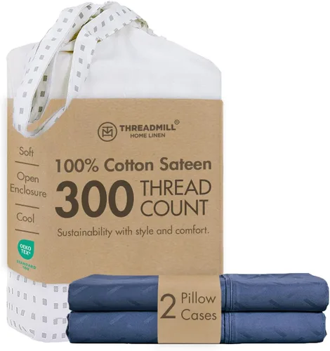 Vista 32 de Threadmill Juego de fundas de almohada tamaño king de 2 piezas - 100% algodón puro de 300 hilos, tejido de satén beige - Fundas de almohada ultra