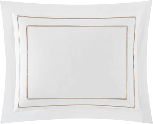Vista 3 de Chic Home Santorini - Juego de edredón de algodón de 4 piezas, color blanco sólido con borde bordado de doble raya, ropa de cama de la colección