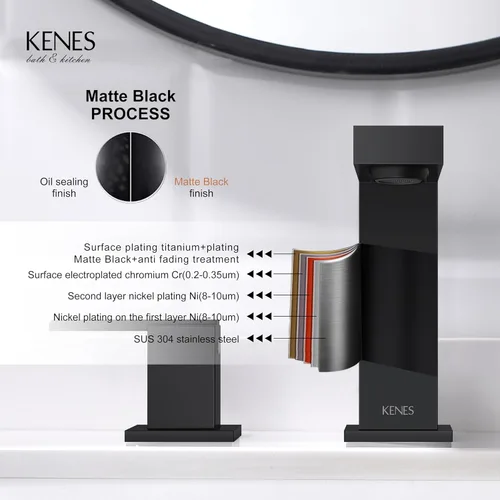 Vista 7 de KENES Grifo de Baño Extendido Negro Mate de Dos Manijas, Grifos de Lavabo de Baño Negro de 3 Orificios, 8 Pulgadas, Grifo de Tocador de Baño de 3