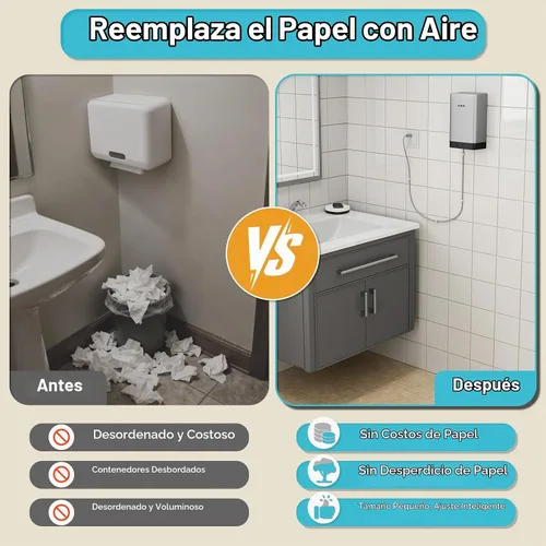 Vista 5 de AIKE Secador de manos compacto para baño, policarbonato ABS 110V plata Plateado