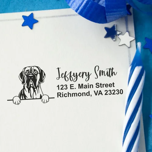 Vista 101 de American Bulldog Stamp Duo, Custom Return Address for Dog Lovers, Personalized Mail Mark for Letters and Cards