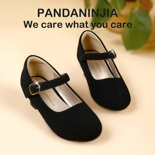 Vista 5 de PANDANINJIA Zapatos de vestir para niñas, zapatos Mary Jane para niñas, tacones bajos para niñas pequeñas, flores, boda, fiesta, escuela