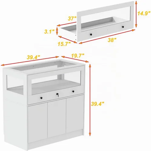 Vista 2 de Armoire - Armario de isla para dormitorio, isla con cajón de vidrio y 3 puertas, isla de cristal para dormitorio, guardarropa, tienda blanca
