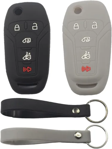 Vista 6 de 2 fundas protectoras de silicona de goma negra con 5 botones para llave de control remoto inteligente sin llave con llavero compatible con Ford 2