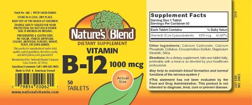 Vista 2 de Nature's Blend Tabletas de vitamina B12, 1000 mcg, 50 tabletas