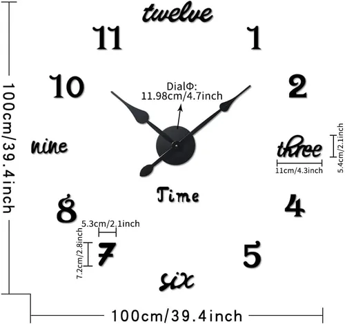 Vista 4 de Moderno reloj de pared grande sin marco, funciona con pilas, espejo 3D, relojes de pared decorativos para decoración de sala de estar (negro)