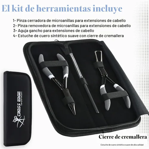 Vista 2 de Kit de Herramientas para Extensiones de Cabello Microlink Cuentas y Cinta Alicates Removedores de Extensiones de Cabello y Alicates para Engarzar