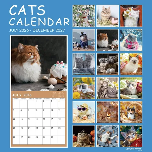 Vista 2 de Calendario 2026-2027 – Calendario de pared 2026-2027, julio de 2026 a diciembre de 2027, 12 x 24 pulgadas (abierto), calendario de gato de 18 meses