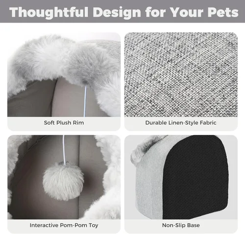 Vista 11 de Avont Cueva de cama para gatos de interior, semi-cerrada con cojín lavable