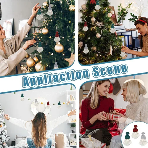 Vista 9 de FREEBLOSS Juego de 6 gnomos de Navidad de macramé de Papá Noel, kit de macramé de Papá Noel para decoración de árbol de Navidad, gnomos colgantes