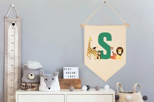 Vista 2 de Bandera personalizada de animales del bosque, regalos para bebé, niño, niña, recién nacido, banderín de safari de selva, letrero de pared, regalos