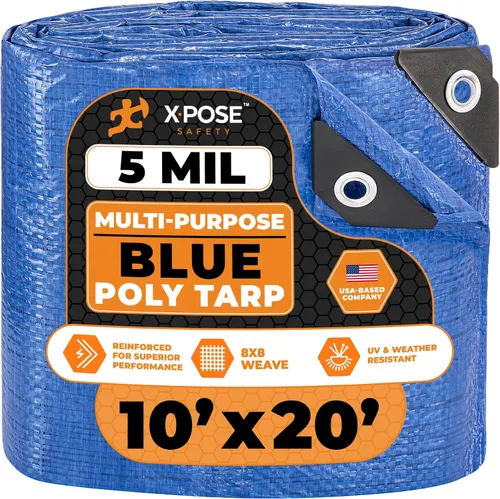 Vista 126 de Xpose Safety - Lona de polietileno ligera azul – Funda protectora multiusos, paño de goteo – duradero, impermeable, resistente a la intemperie
