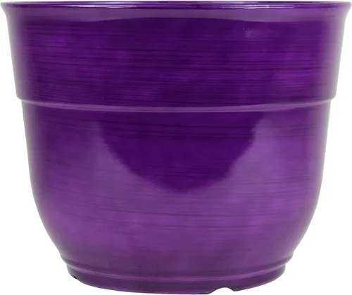Vista 2 de Garden Elements Maceta de plástico cepillada y esmaltada para interiores y exteriores Happy, grande, púrpura oscuro, 15 pulgadas (Paquete de 2)