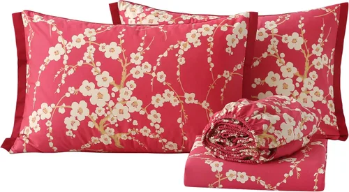Vista 12 de ABREEZE Juego de sábanas de algodón egipcio tamaño individual (1000 hilos) floral y fundas de almohada (4 piezas), sábanas de algodón egipcio