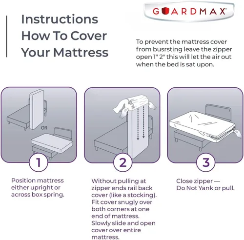 Vista 8 de Guardmax Funda de colchón de vinilo resistente con cremallera tamaño individual, protector de colchón impermeable y transpirable, ropa de cama
