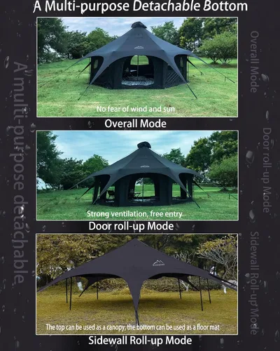 Vista 3 de Campana de lona de algodón - Yurtas transpirable y resistente al viento, Glamping para 6/8/10 personas camping familiar