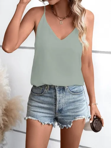 Vista 60 de Camiseta de chifón con tirantes delgados ajustables y cuello en V